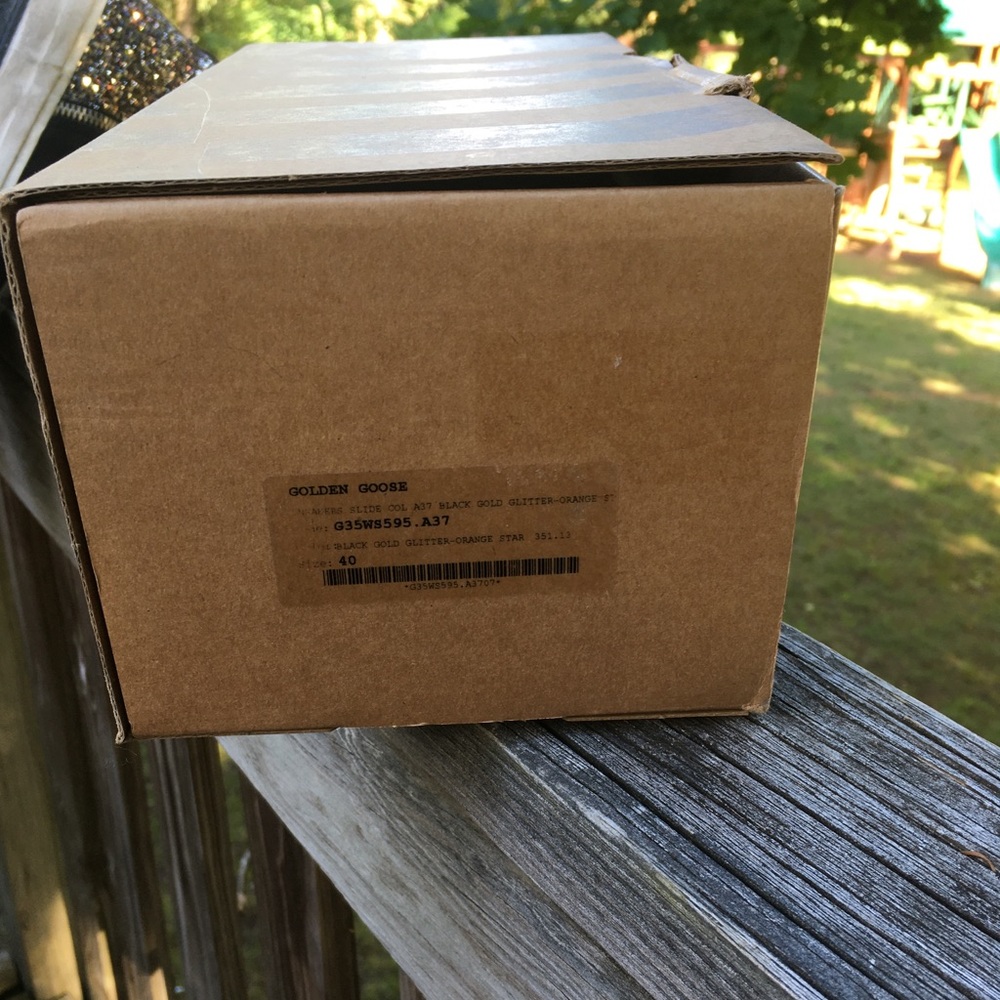 Golden Goose Slide Black/Gold Glitter Orange Star - Picture 9 of 12